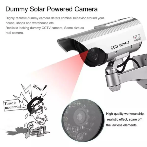 Solar Powered Fake Dummy Surveillance Security Camera CCTV For Office Home with LED Record Light Indoor Outdoor Black / Silver - Image 4