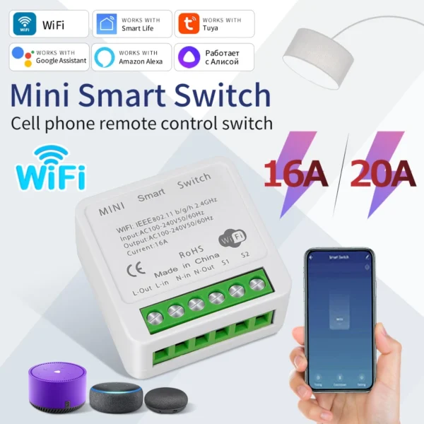 Tuya Smart WiFi Switch 16A 20A Breaker RF433Mhz Relay Module 2-way Control Smart Life APP Remote Support Alexa Google Home