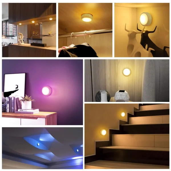 RGB LED Puck Lights with Remote Battery Powered Interior Closet Under Cabinet Light Lamp for Kitchen Bedroom Wardrobe Decoration - Image 6