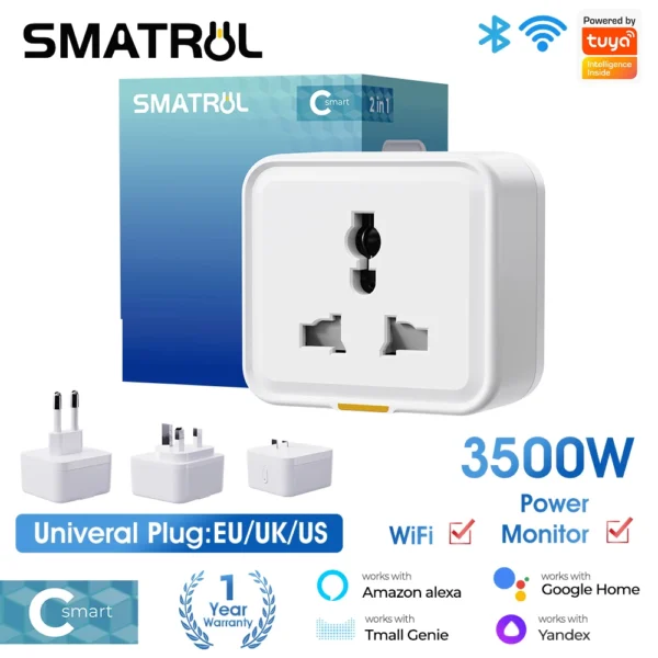 Tuya Smart Home Plug and Socket Wireless WIFI UK EU US Universal 16A Travel Adapter Conversion Socket Power Monitoring