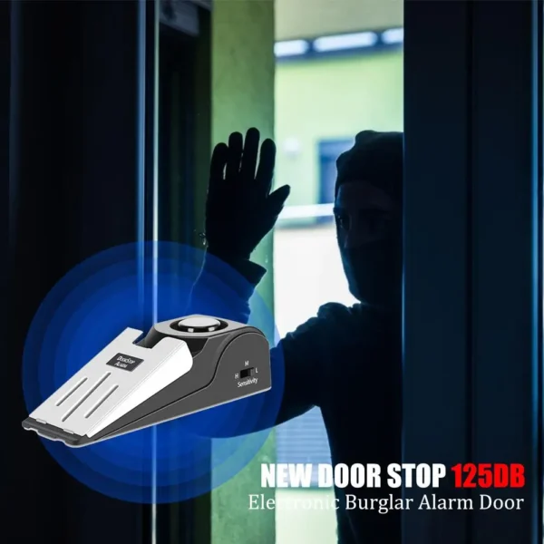 125DB Door Stop Alarm Wireless Wedge-shaped 3 Sensitivity Level Sensor Portable Stainless Steel Home Travel Security