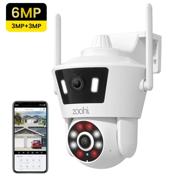 Dual Lens 6MP 2K Security Camera Icsee 2.4G Wireless Wifi Camera PTZ Cameras Color Night Vision Two Way Audio 4X Digital Zoom