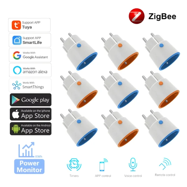 Zigbee 16A Socket Tuya Smart Wireless Remote Control EU Plug Energy Monitor Timing Outlet Work With Alexa Google Home Smart Life