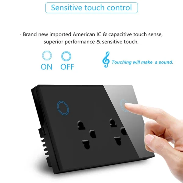 WIFI Smart Tuya US Socket 10A Touch Glass Panel Thailand Double Outlet Voice Remote Control Smartlife APP Alexa Google Home - Image 3