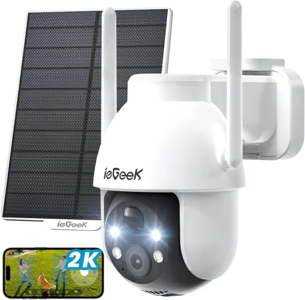 ieGeek Wireless Outdoor WiFi Surveillance Camera - 2K Outdoor Wireless Solar Camera 360° PTZ Camera Solar Night Vision Color Hum