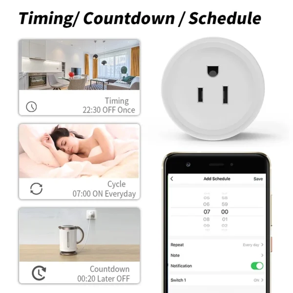 WiFi Smart Socket US Plug 16A Remote Bidirectional Control and Alexa Google Home APP Control Timer Voice Control Group - Image 4