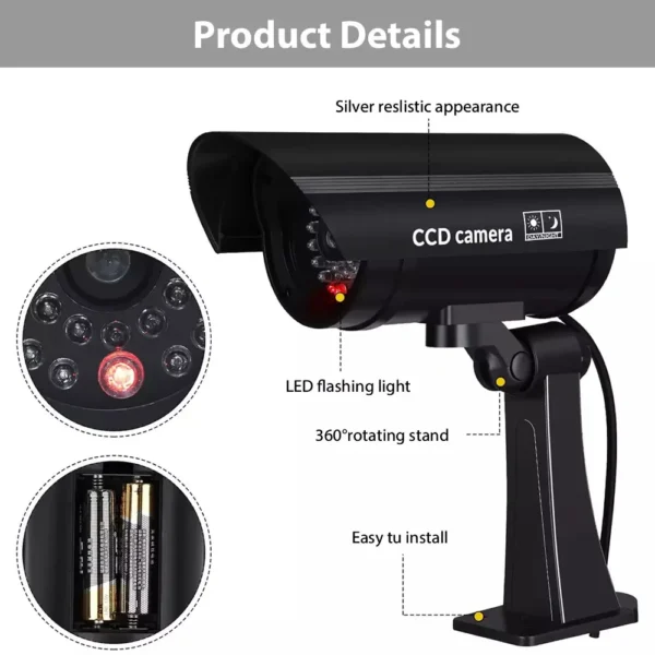 Fake Dummy Camera Security Surveillance CCTV Silver/Black With Red LED Flashing Light Waterproof Outdoor Indoor Silver/Black - Image 5