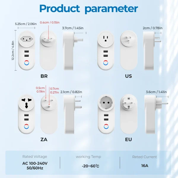 16A Tuya Wifi Smart Socket With 2 USB Charging Outlet Adapter EU US UK Brazil Plug Smart Life Control via ​Alexa Google Home - Image 6