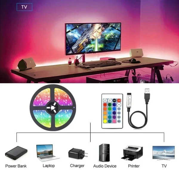 RGB 5050 LED Strip Light Remote App Control TV Led Backlight Flexible Ribbon Tape USB 5V Led Light for PC Gaming Room Decoration - Image 5