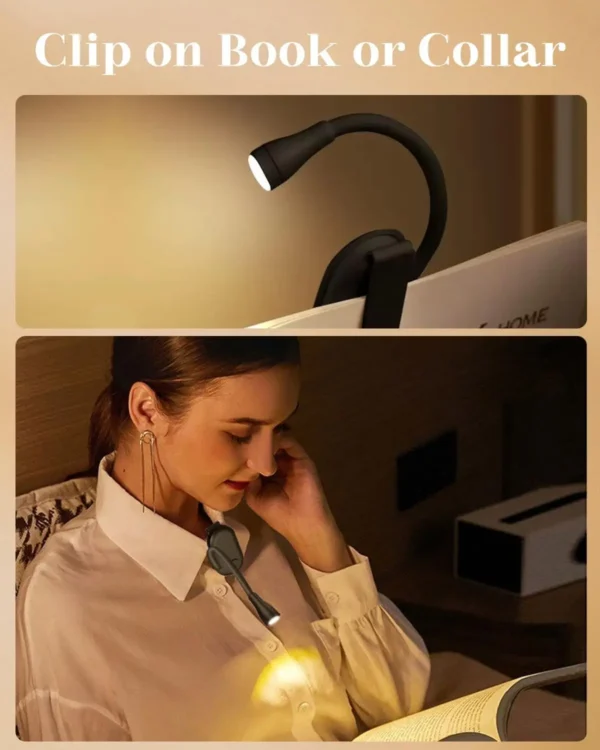 Book Light Reading Lights for Books in Bed Led Book Night Lamp Rechargeable 3 Color Stepless Brightness Clip on Reading Lamp - Image 3