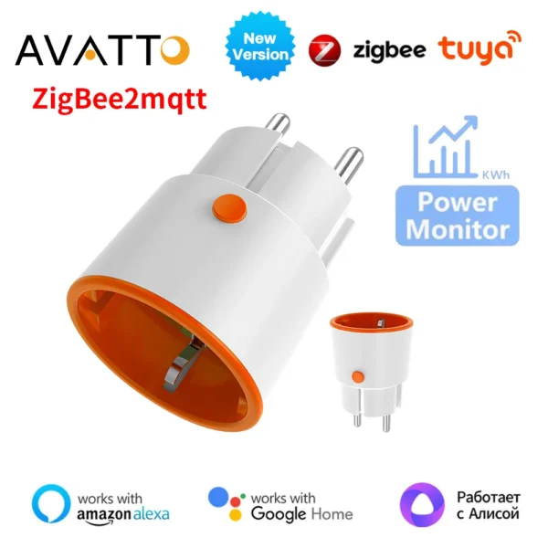 AVATTO Zigbee 3.0 EU 16A Smart Power Plug,Wifi Socket With Power Monitor Function Works With Google Home, Alexa,Home Assistant