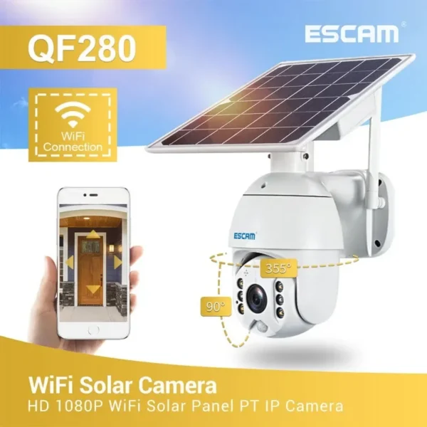 ESCAM QF280 1080p Wifi Version Shell Solar Security Camera Outdoor Surveillance Waterproof CCTV Camera Smart Home Two-way Voice - Image 6