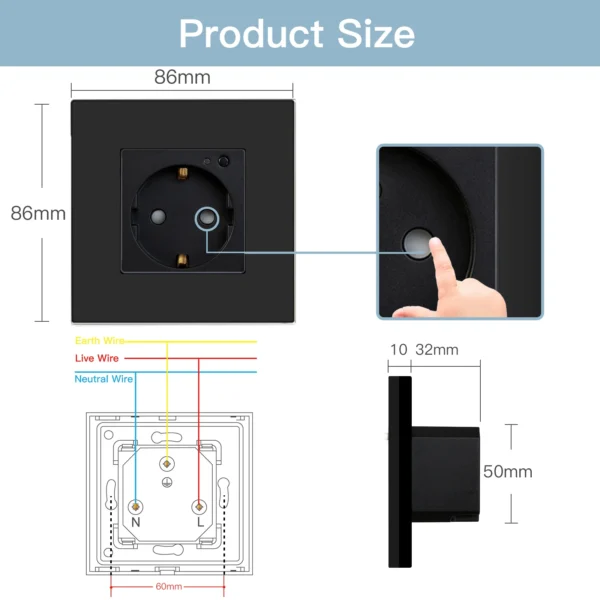 BSEED ZigBee Smart Socket Double Power Outlets Smart Wall Socket Plastic Panel Google Home Smart Life Control Blue Backlight - Image 6