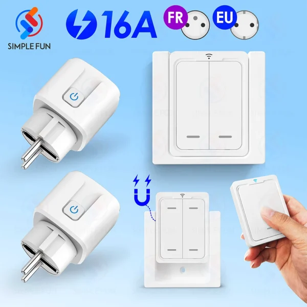 EU FR 220V Wireless Remote Control Socket 16A RF433Mhz Smart Plug Magnetic Panel Switch Electrical Outlet for Home Appliance