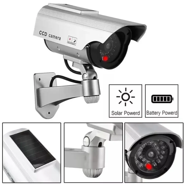 Solar Powered Fake Dummy Surveillance Security Camera CCTV For Office Home with LED Record Light Indoor Outdoor Black / Silver - Image 6