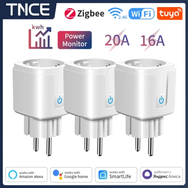 TNCE Tuya WiFi/Zigbee Smart Plug 16A/20A EU Smart Socket With Power Monitoring Timing Function Work With Alexa GoogleHome