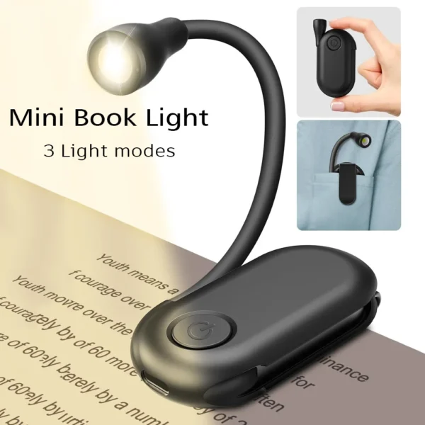 Book Light Reading Lights for Books in Bed Led Book Night Lamp Rechargeable 3 Color Stepless Brightness Clip on Reading Lamp