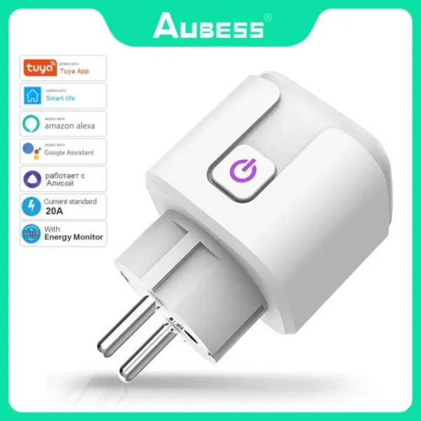 AUBESS 16/20A Smart Socket WiFi Plug EU Power Monitor Timing Function Tuya Smart Home Socket Outlet For Alexa Google Home Yandex