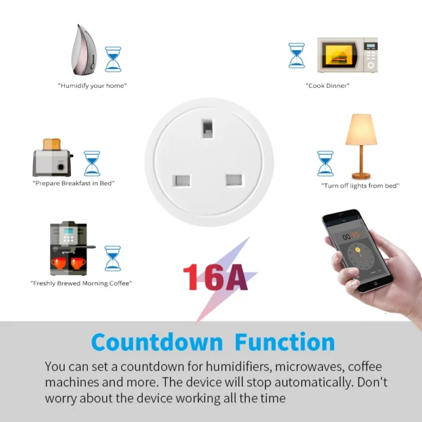 20A Tuya Smart Socket WiFi UK Plug 3pin Adapter Home Alexa Voice Control With Energy Monitering Timer Function Power Outlet Set - Image 4