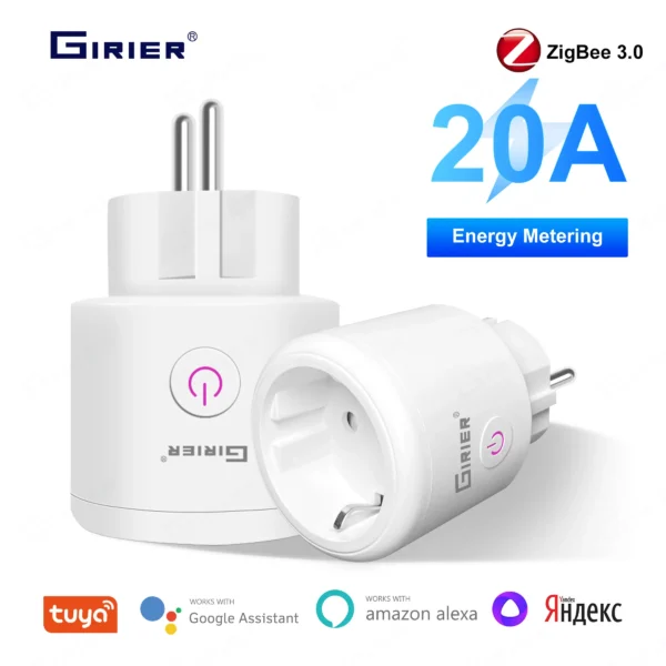 GIRIER Tuya ZigBee Smart Plug 20A Smart Home Outlet Socket EU 4200W with Power Monitor Function Supports Alexa Alice Hey Google