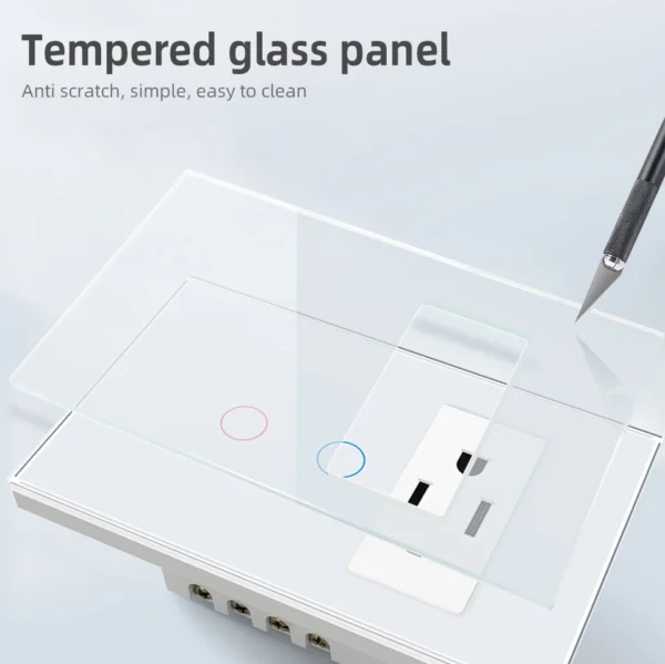 SRAN Wifi switch and Non intelligent Usb c Socket, 118*72mm Glass Panel, Tuya smart switches Work with Google Home Alex - Image 2