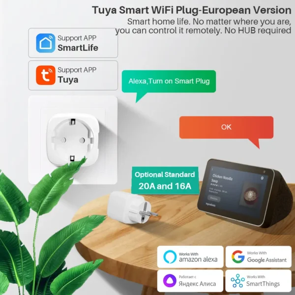 Tuya WiFi Smart Plug 16A/20A EU Smart Socket With Power Monitor Timing Smart Life Support Alexa Google Home Yandex SmartThings - Image 2