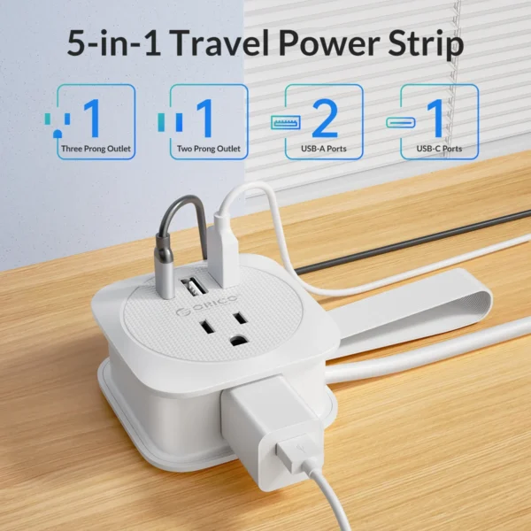 ORICO Travel Power Strip US Adapter Smart Plug Multiple Extension Socket with 2 USB Ports Type C Fast Charge for Travel Office - Image 6