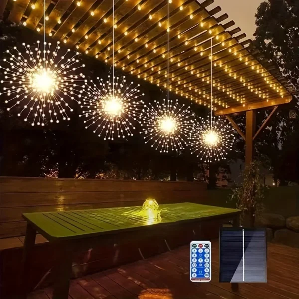 4 Pack each Set, Suspended Solar Fireworks Light, 240/360/480 Leds Star Burst Light, Outdoor Waterproof, 8-Mode With Remote Cont