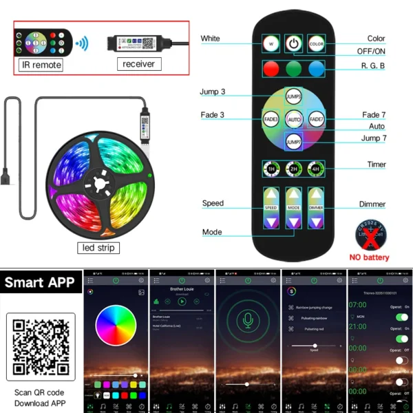 1M-30M USB LED Strip Light Bluetooth RGB 5050 5V RGB Lights Flexible LED Lamp Tape Ribbon TV Desktop Screen BackLight Diode Tape - Image 3