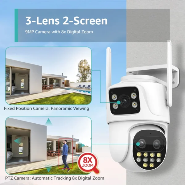 8MP Dual Screen And Dual Lens Wifi Surveillance Camera Ai Auto Tracking Color Night Vision Bluetooth Outdoor PTZ Security Camera - Image 2