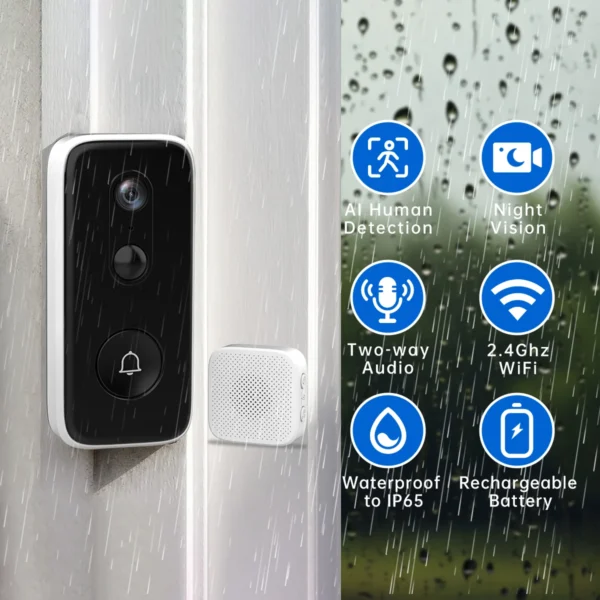 JOOAN Intelligent WiFi Doorbell With Camera Smart Home 3MP WiFi Video Doorbell Outdoor Battery Powered Security Video Intercom - Image 2