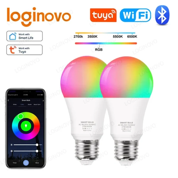 Tuya Wifi/Bluetooth Smart Bulb Alexa Led Lamp E27 RGB Smart Light Bulbs 110V 220V Smart Lamps For Google Assisatnt Smart Life