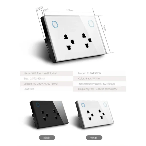 WIFI Smart Tuya US Socket 10A Touch Glass Panel Thailand Double Outlet Voice Remote Control Smartlife APP Alexa Google Home - Image 2