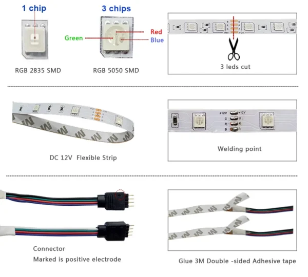 Rgb 5050 2835 Led Lighting Strip 12V Led Tape For Bedroom 5M 10M 15M Led Alexa Lights Controller Wifi Lamp With Bluetooth Sound - Image 4