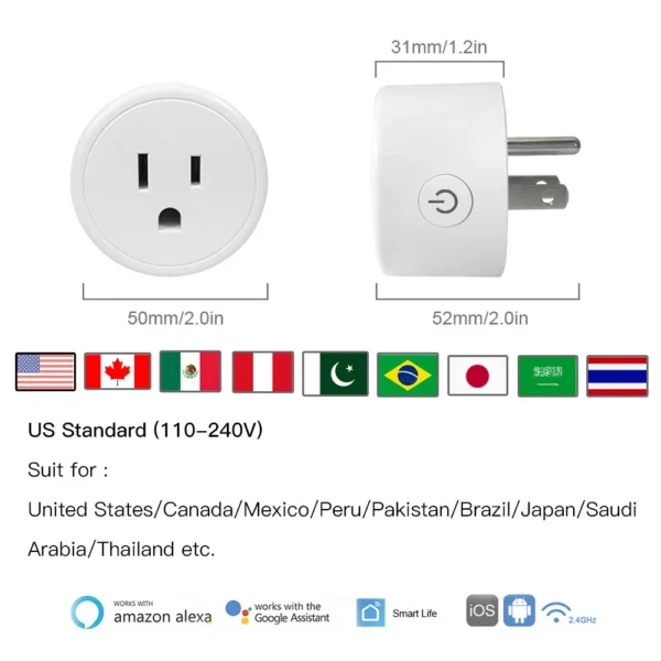 Tuya Smart Plug WiFi Power Socket US 10A Wireless Outlet With Timing Smart Life APP Remote Control Works With Alexa Google Home - Image 6