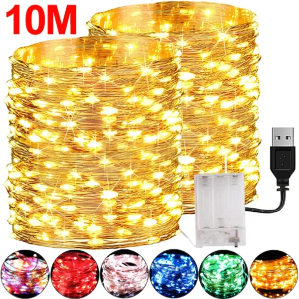 2-10M LED Lighting Strings USB Battery Copper Wire String Lights Outdoor Waterproof Fairy Light For Christmas Party Decor Lamps