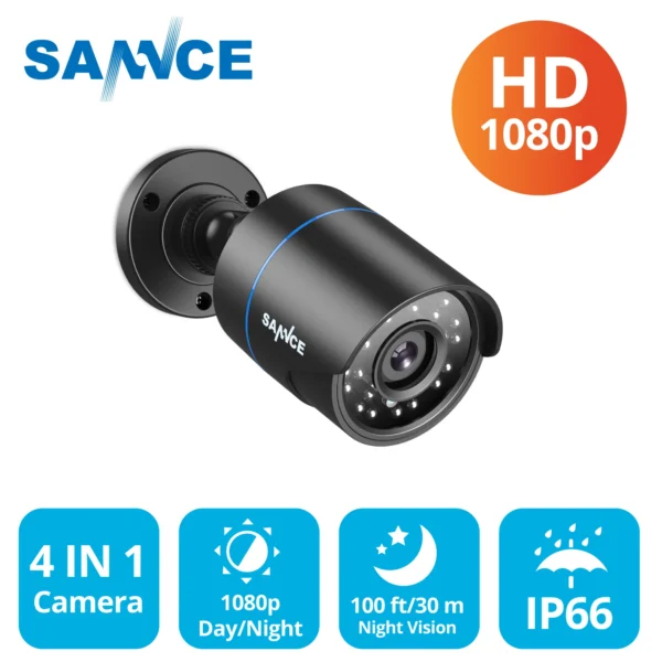 Sannce 1080P TVI Security Camera 1pcs 2MP Bullet Kit Outdoor IP66 Weatherproof Housing 66ft Super Night Vision Smart IR CCTV Cam