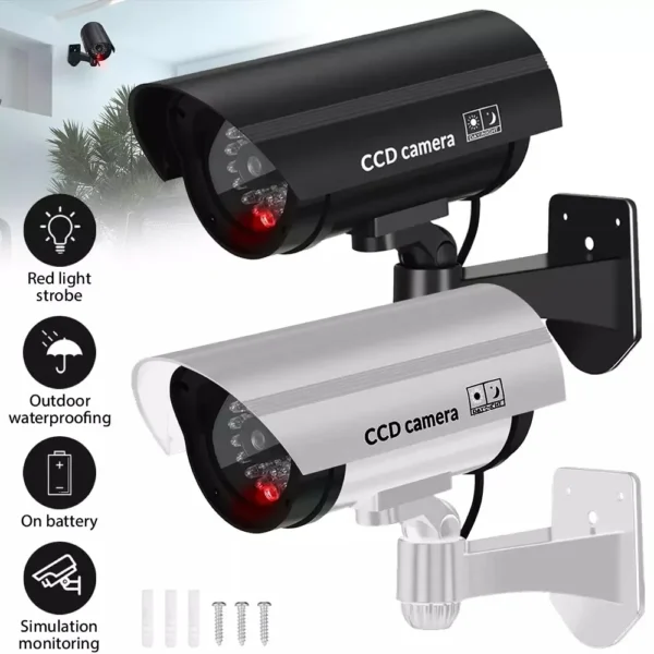 Fake Dummy Camera Security Surveillance CCTV Silver/Black With Red LED Flashing Light Waterproof Outdoor Indoor Silver/Black