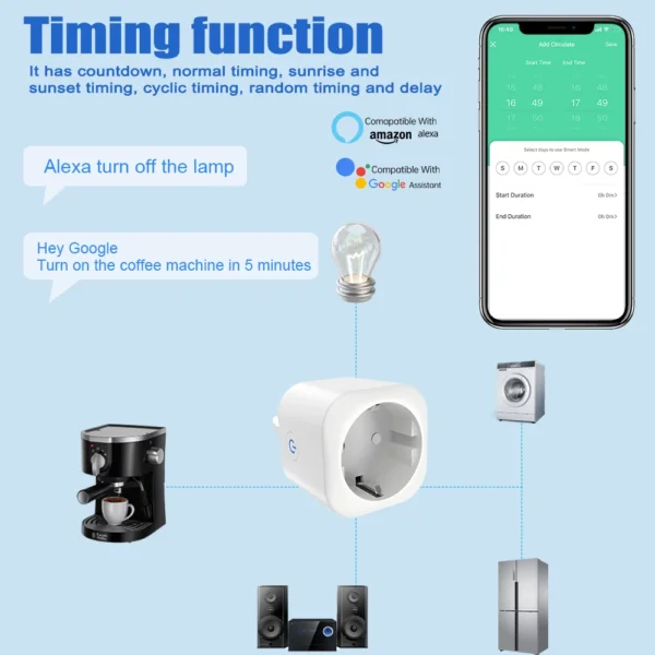 SIXWGH Wifi Smart Socket 16A EU Remote Control Timer Power Monitoring Voice Assistant For Google Home Alexa - Image 4