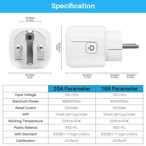 Tuya WiFi Smart Plug 16A/20A EU Smart Socket With Power Monitor Timing Smart Life Support Alexa Google Home Yandex SmartThings - Image 6