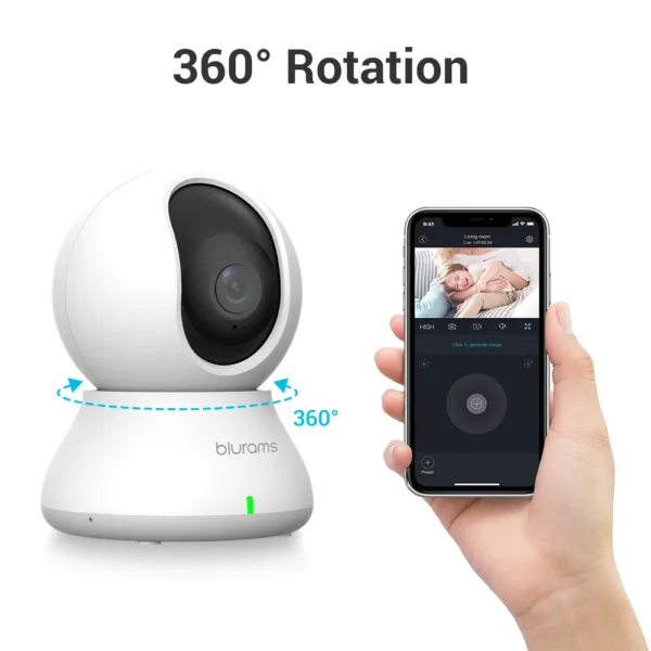 Blurams 2.4GHz WiFi Indoor Camera, 2K, 360° PTZ Pet Dog IP CCTV Camera with Phone App, 2-Way Talk, Night Vision, for Home Securi - Image 3