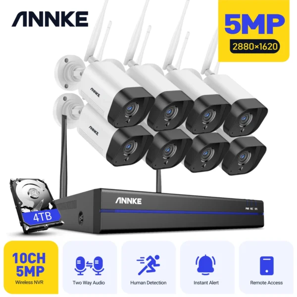 Annke 10CH 5MP CCTV System 264+ HD Wireless NVR Kit Outdor IR Night Vision IP Wifi Camera Security System CCTV Kit Two-way Audio