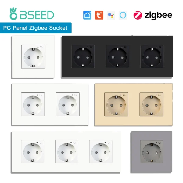 BSEED ZigBee Smart Socket Double Power Outlets Smart Wall Socket Plastic Panel Google Home Smart Life Control Blue Backlight