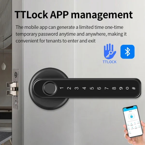 Tuya Smart Life APP BLE Fingerprint Door Smart Lock Keyless Entry Electronic Handle Lock Temporary Code/Key/APP Unlock - Image 4