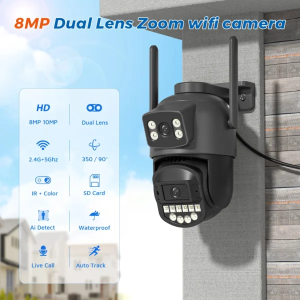 10MP PTZ IP Camera 8MP 4K Outdoor Dual Lens Dual Screen 5G WIFI Camera AI Tracking Security Protection CCTV Surveillance Camera - Image 3